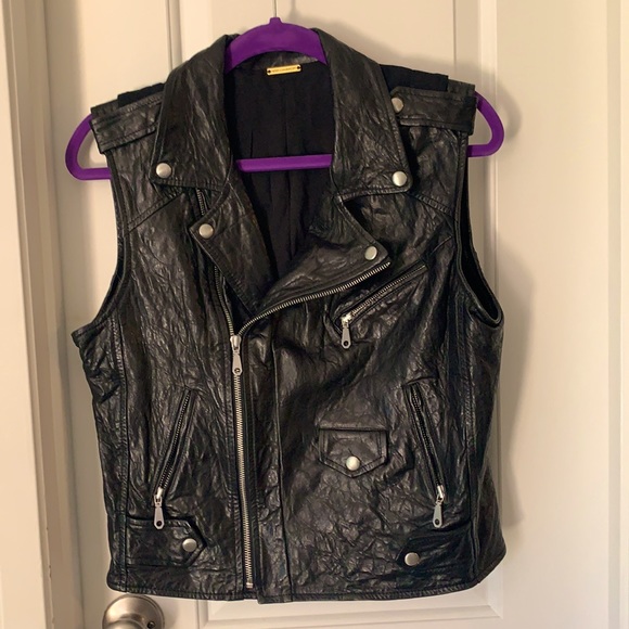 Black leather Rebecca Minkoff motorcycle vest